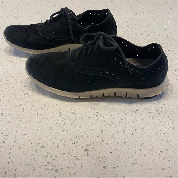 Cole Haan Shoes | Cole Haan Black Suede Leather Grand Os Oxford Lace Up Shoes Women Size 6.5 | Color: Black/White | Size: 6.5 | Wilson_Apparel's